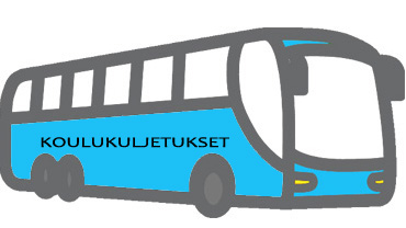 Sinisen bussin kuva, jossa lukee kyljessä koululaiskuljetukset